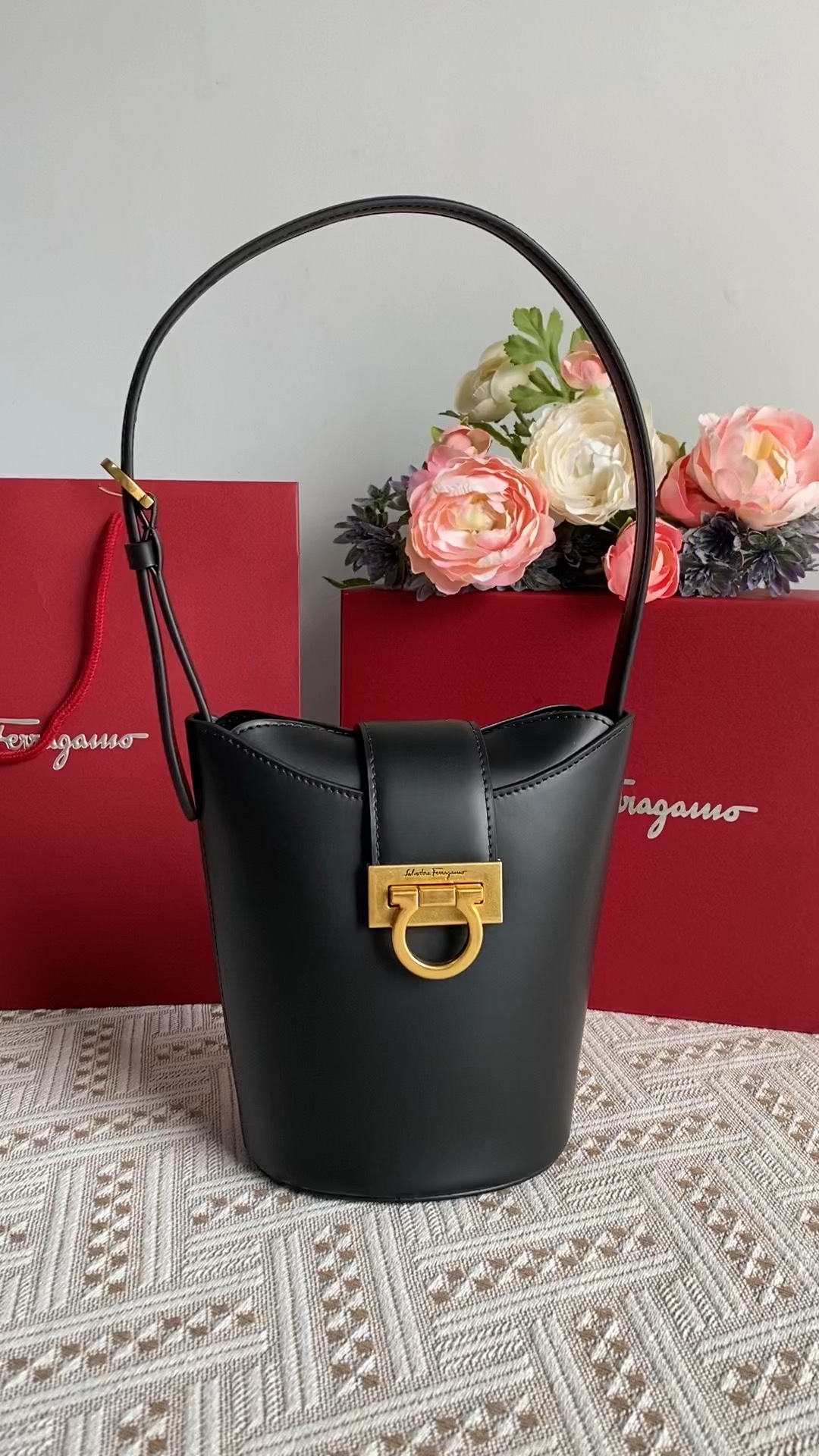 Ferragamo [Black Video] Small Bucket Bag