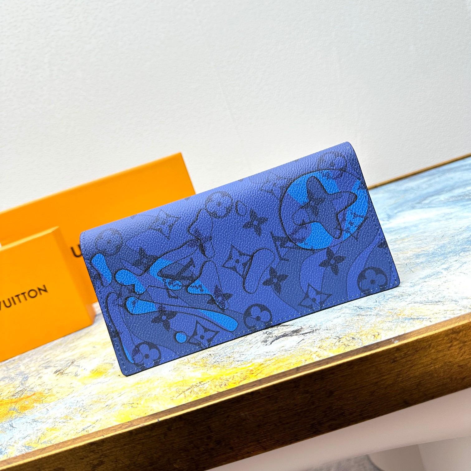 Front view of a classic bifold leather wallet