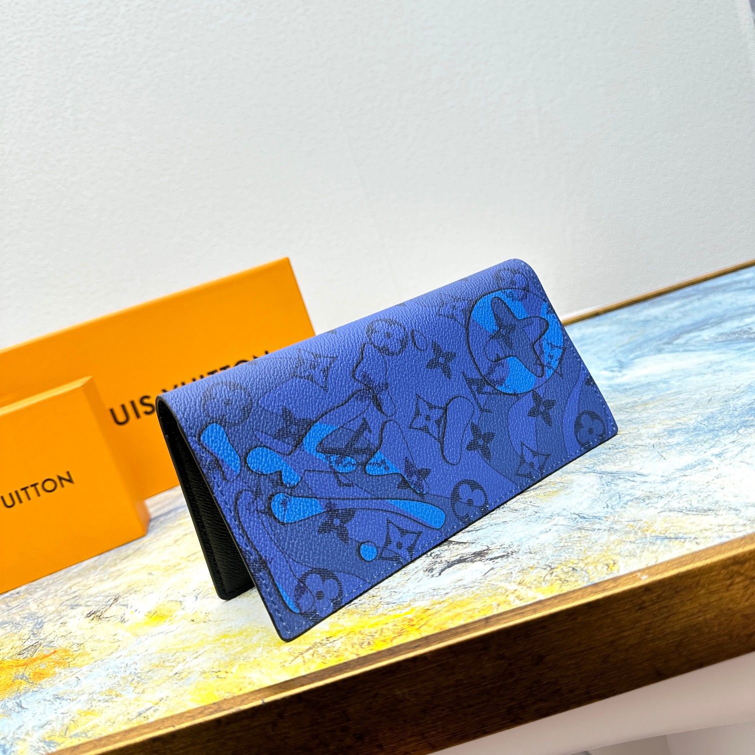 Open view of a classic bifold leather wallet