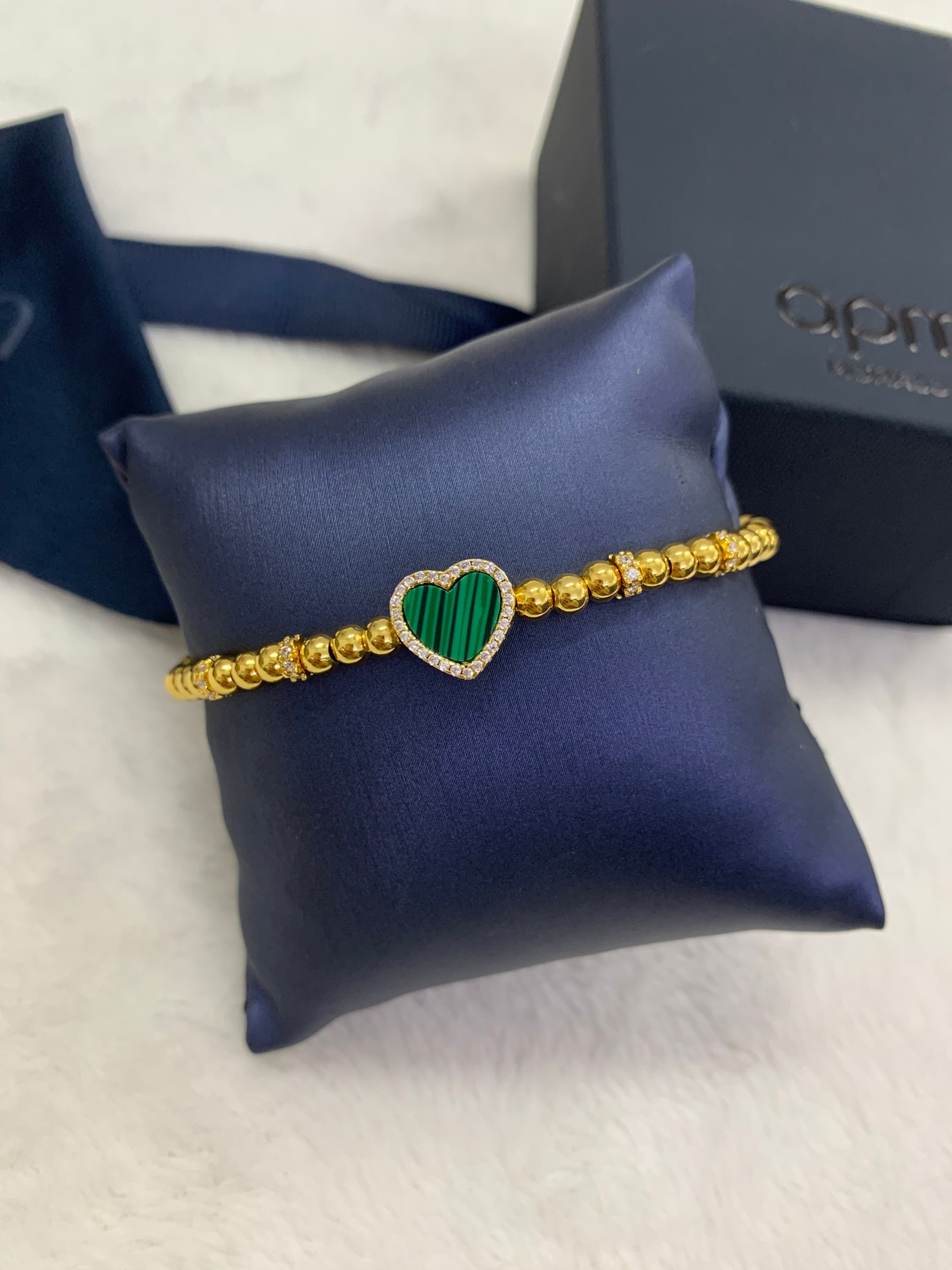 💰238 A💰m Monaco孔雀石爱心圆珠可调节手链女饰品送女友生日礼物。