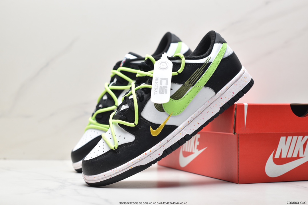 Nike Dunk Low Multi-Color Swoosh, FD4623-134 - 耐克 Nike Dunk Low Multi-Color Swoosh 青苹果三勾 牛油果 低帮 休闲运动板鞋 女款 黑绿 FD4623-134