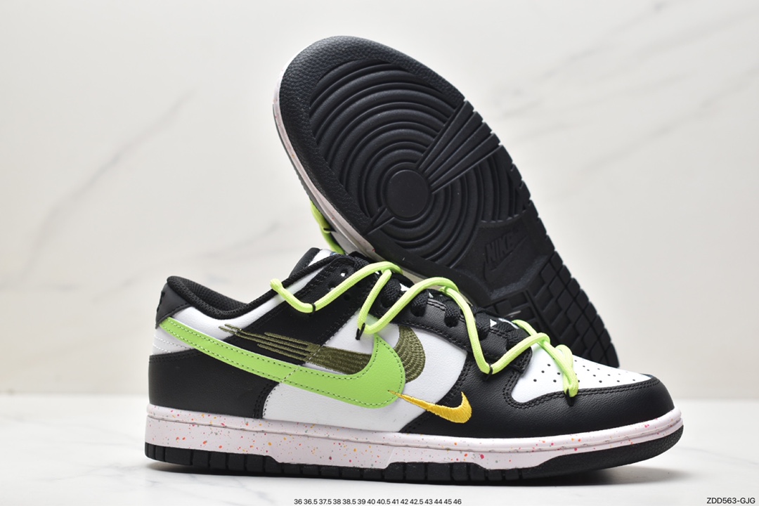 Nike Dunk Low Multi-Color Swoosh, FD4623-134 - 耐克 Nike Dunk Low Multi-Color Swoosh 青苹果三勾 牛油果 低帮 休闲运动板鞋 女款 黑绿 FD4623-134