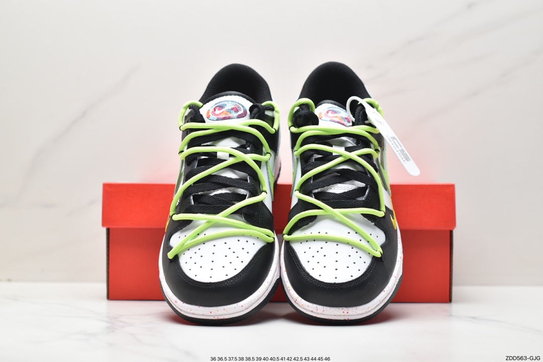 Nike Dunk Low Multi-Color Swoosh, FD4623-134 - 耐克 Nike Dunk Low Multi-Color Swoosh 青苹果三勾 牛油果 低帮 休闲运动板鞋 女款 黑绿 FD4623-134