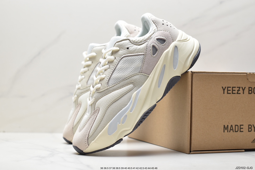 Kanye West x Adidas Yeezy 700 Runner V1 ”Inertia” Popcorn Midsole Increased Grandpa Style Versatile Casual Sports Retro Jogging Shoes ”Inertia Gray Pink” EG7597