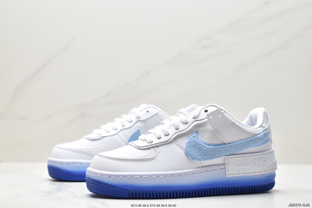 Nike Air Force 1 Low Fur-Lined Shadow, FJ4567-100 - 耐克 Nike Air Force 1 Low Fur-Lined Shadow 防滑耐磨 低帮 休闲运动板鞋 女款 白蓝 FJ4567-100