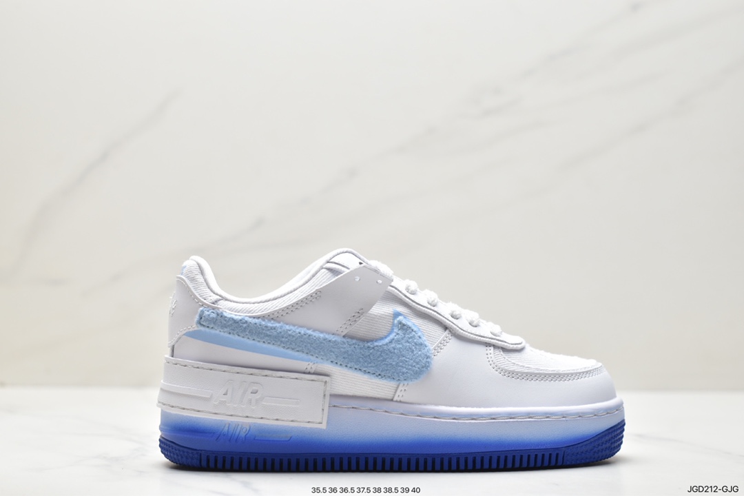 Nike Air Force 1 Low Fur-Lined Shadow, FJ4567-100 - 耐克 Nike Air Force 1 Low Fur-Lined Shadow 防滑耐磨 低帮 休闲运动板鞋 女款 白蓝 FJ4567-100