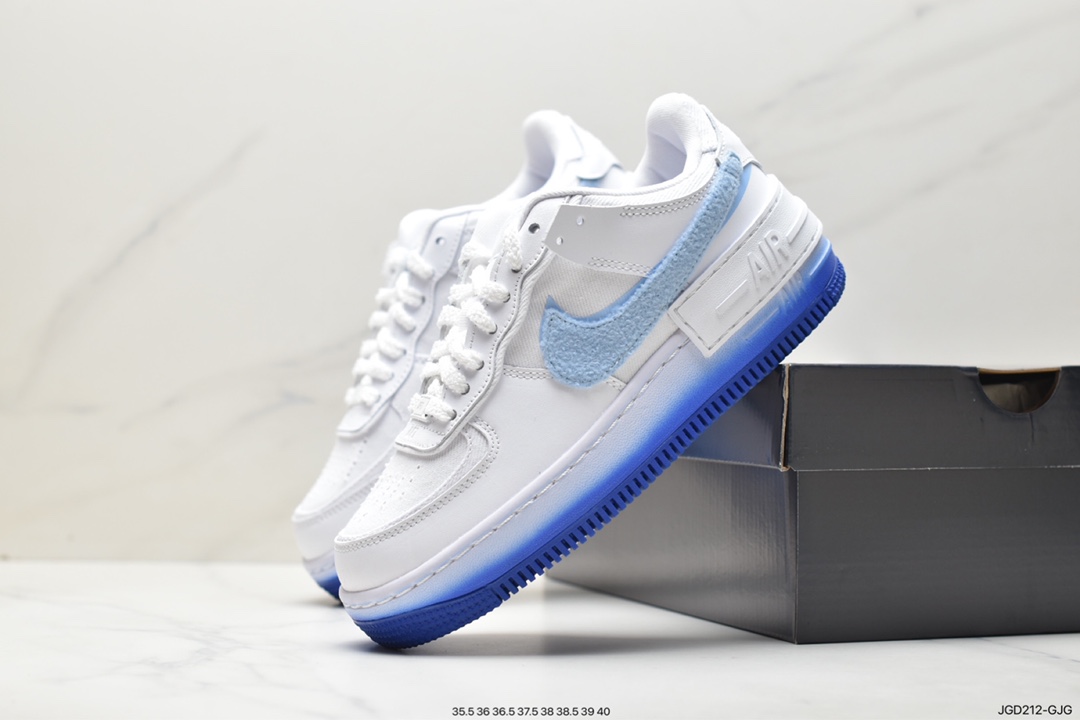 Nike Air Force 1 Low Fur-Lined Shadow, FJ4567-100 - 耐克 Nike Air Force 1 Low Fur-Lined Shadow 防滑耐磨 低帮 休闲运动板鞋 女款 白蓝 FJ4567-100