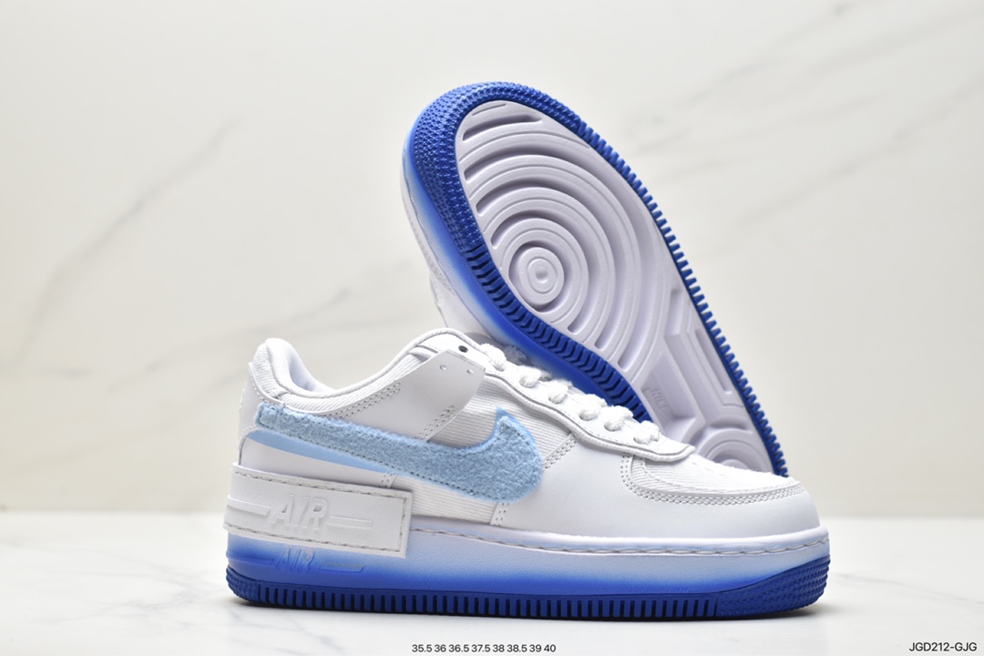 Nike Air Force 1 Low Fur-Lined Shadow, FJ4567-100 - 耐克 Nike Air Force 1 Low Fur-Lined Shadow 防滑耐磨 低帮 休闲运动板鞋 女款 白蓝 FJ4567-100