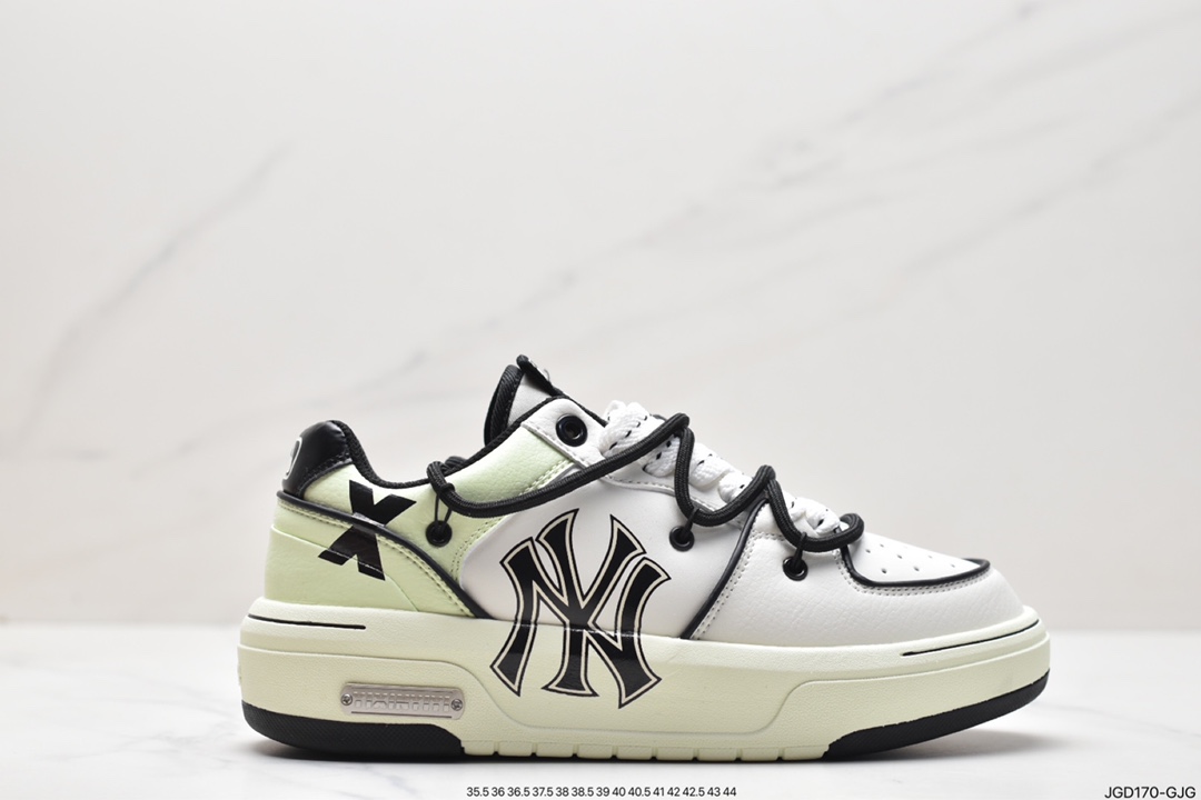 MLB Chunky Liner New York Yankees Senior Shoes Series Low-top Jogging Shoes ”Leather White Black NY Print” 3ASXCDN3N (GP002C)