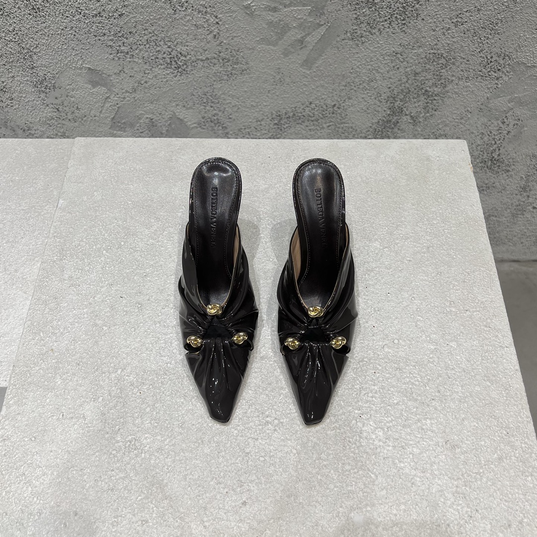 Bottega Veneta Pointed Toe Patent Leather Mule Pumps