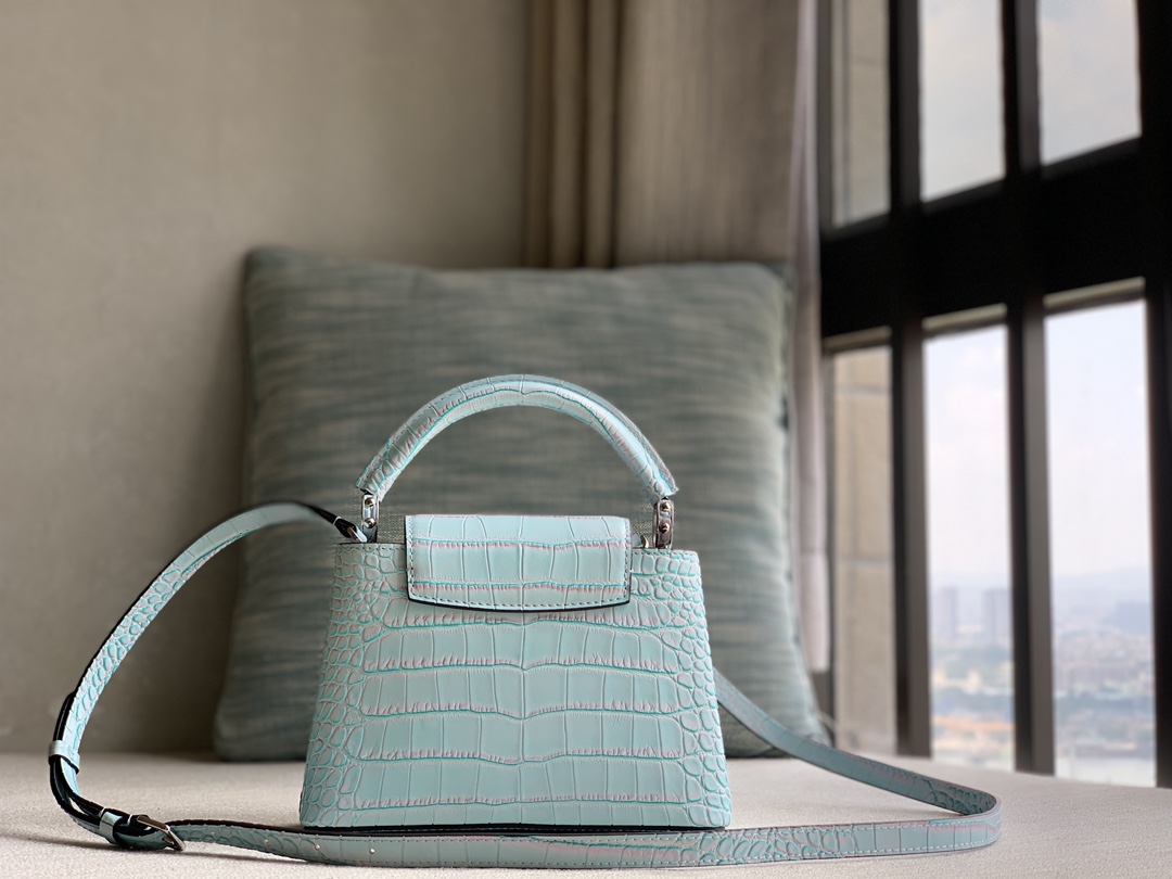 Louis Vuitton Special quality original leather Officially selling N94227 blue silk rose diamond buckle crocodile pattern cowhide