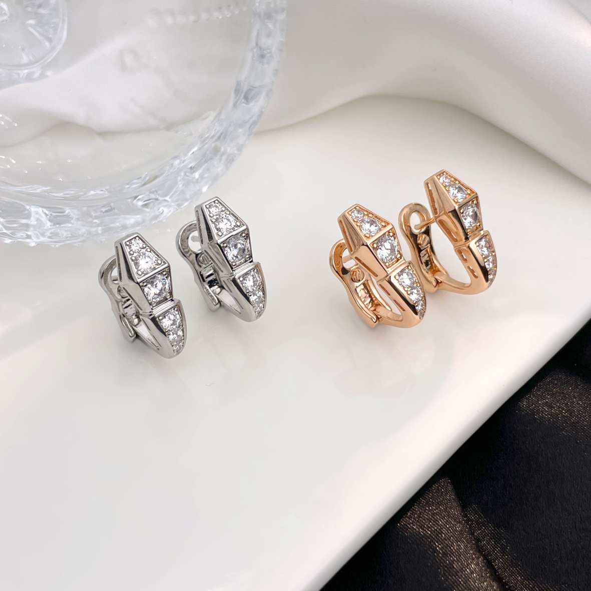 Bvlgari Earrings Serpenti Full Diamond Ear Clips