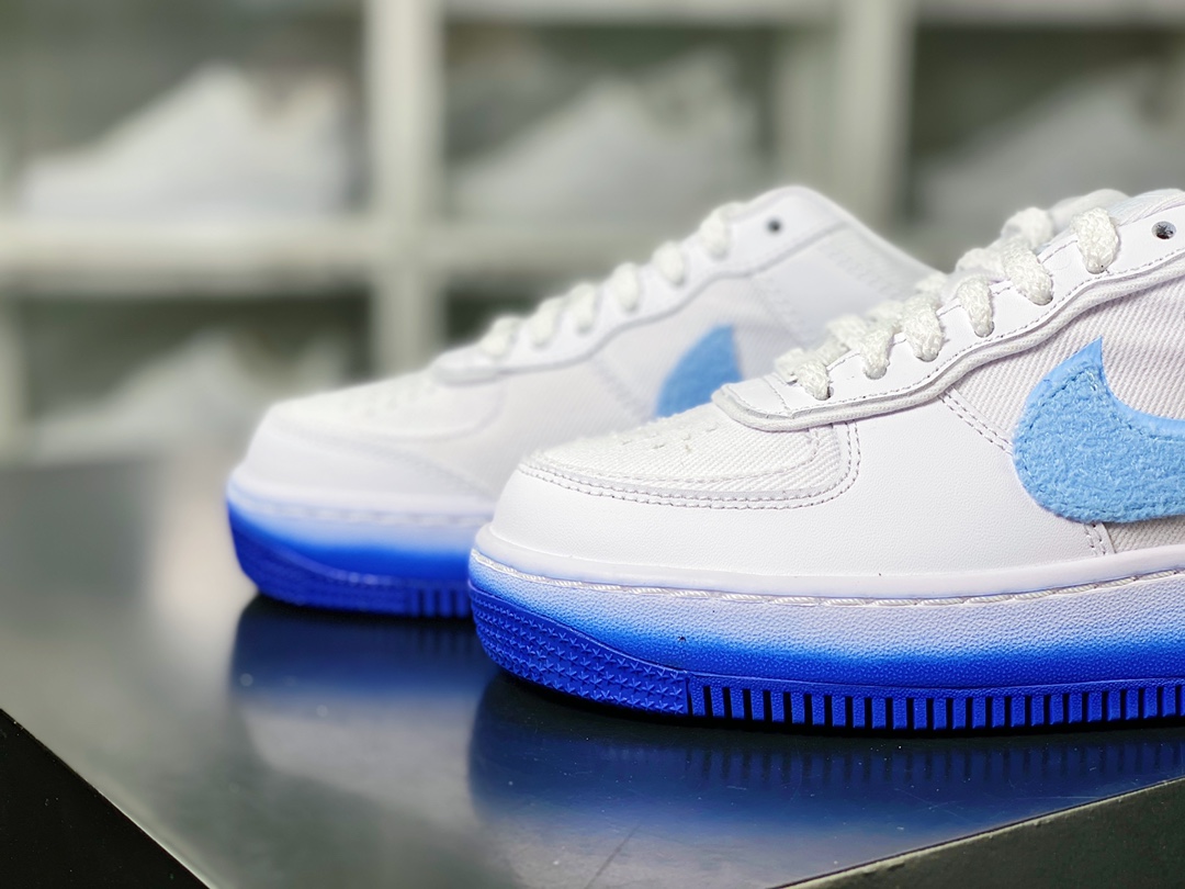 WMNS Air Force 1 Shadow ”Blue Chenille” Air Force 1 lightweight high-rise low-top versatile sneakers ”white and blue fluffy gradient blue bottom” FJ4567-100