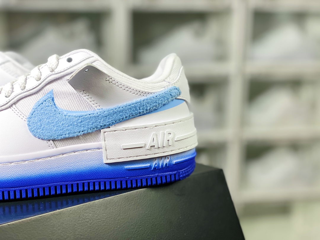 WMNS Air Force 1 Shadow ”Blue Chenille” Air Force 1 lightweight high-rise low-top versatile sneakers ”white and blue fluffy gradient blue bottom” FJ4567-100