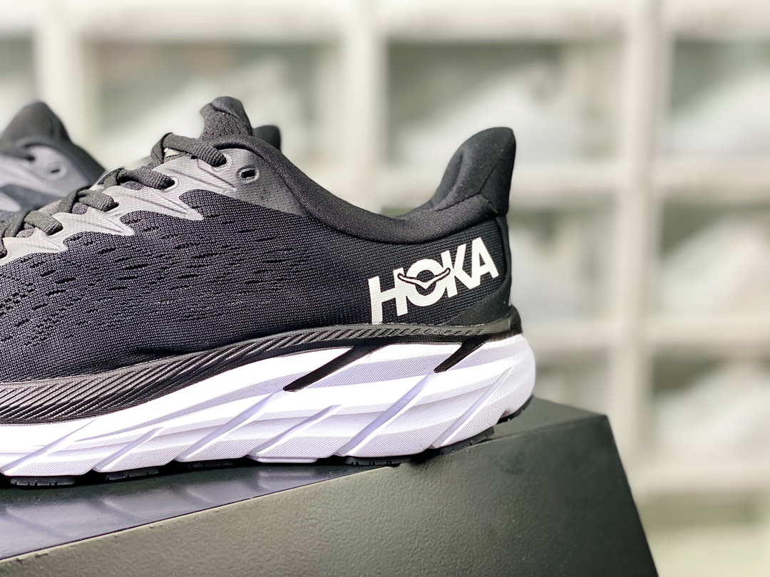 HOKA ONE ONE Bondi 8 Low series low-cut thick-soled lightweight casual sports jogging shoes ”Mesh black and white LOGO” 1127952/BWHF