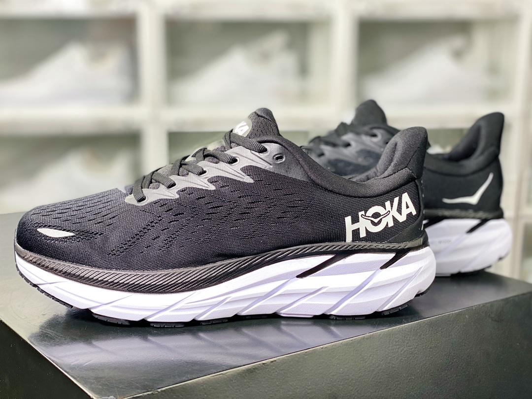 HOKA ONE ONE Bondi 8 Low series low-cut thick-soled lightweight casual sports jogging shoes ”Mesh black and white LOGO” 1127952/BWHF