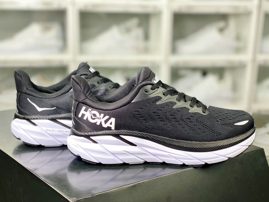 HOKA ONE ONE Bondi 8 Low series low-cut thick-soled lightweight casual sports jogging shoes ”Mesh black and white LOGO” 1127952/BWHF