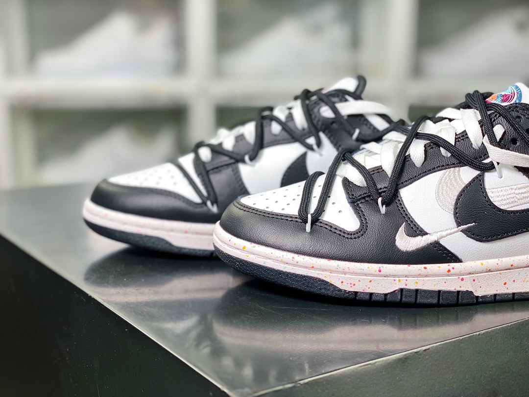 SB Dunk Low ”Multi-Color/Swoosh” dunk series low-top sneakers ”black and white tied rope three hooks” FD4623-134