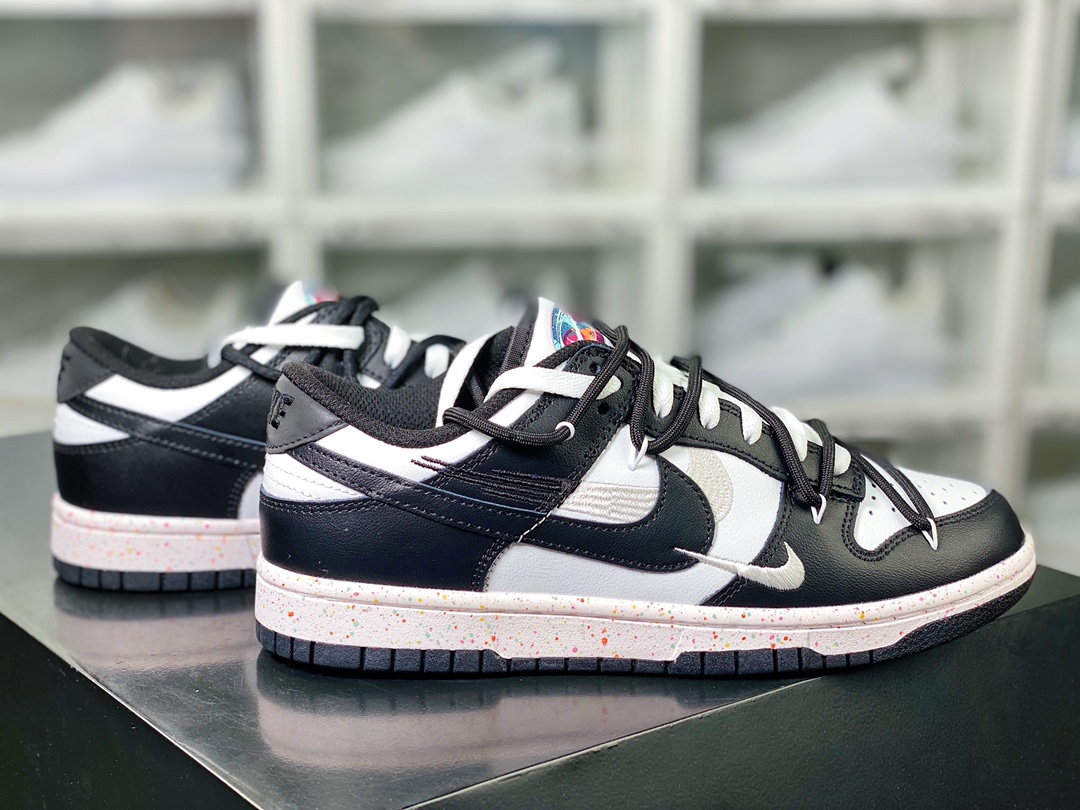 SB Dunk Low ”Multi-Color/Swoosh” dunk series low-top sneakers ”black and white tied rope three hooks” FD4623-134