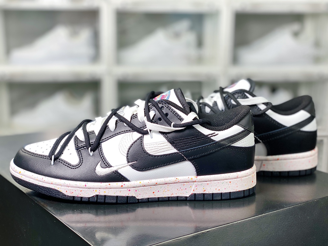 SB Dunk Low ”Multi-Color/Swoosh” dunk series low-top sneakers ”black and white tied rope three hooks” FD4623-134