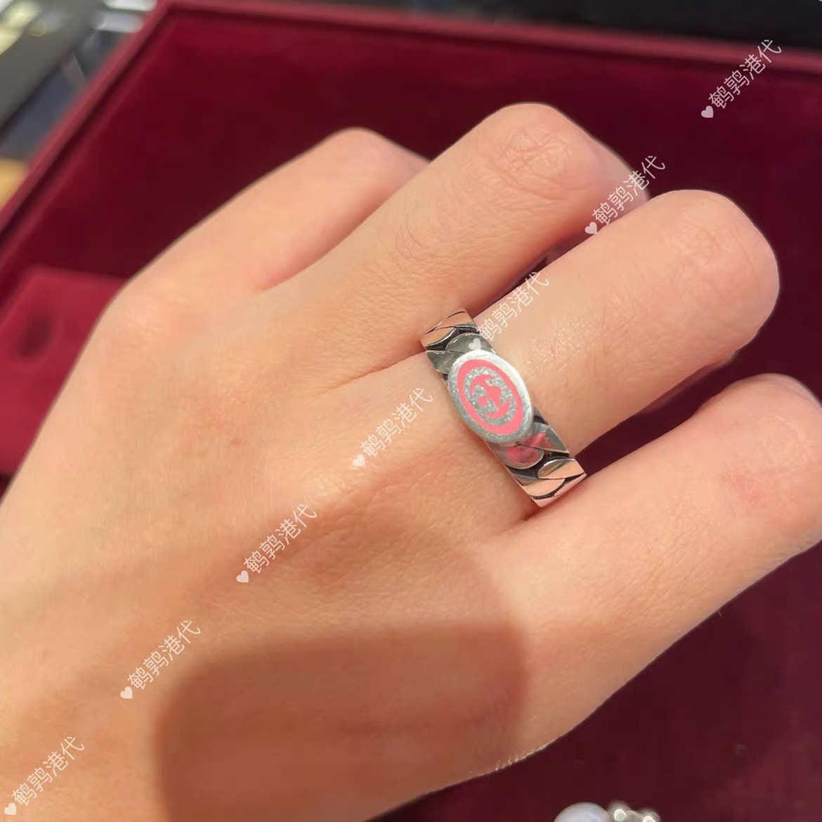 明星款式GUCCI古驰互扣式双G女士男士珐琅戒指尺寸6-11