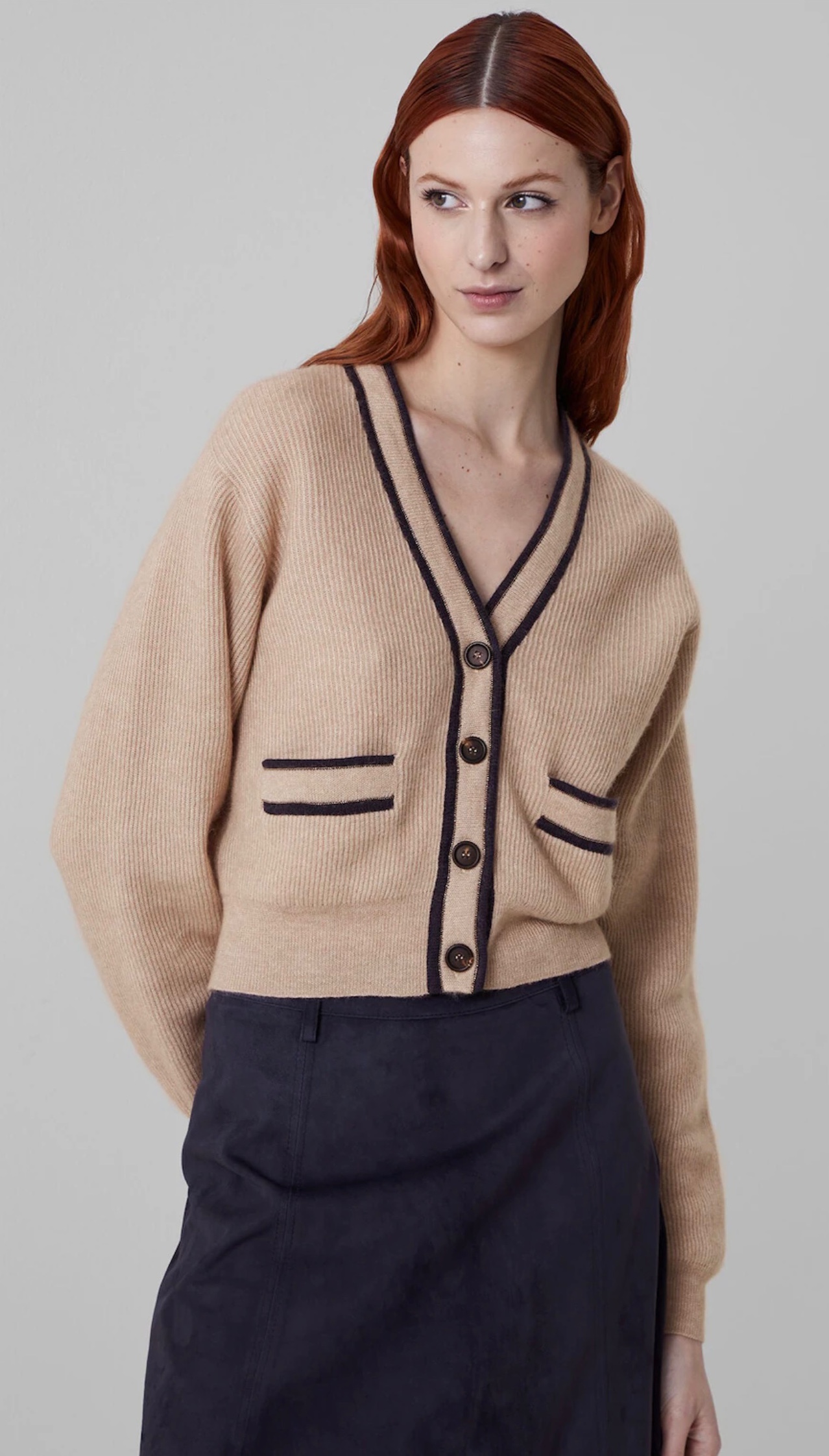 Cardigan Brunello Cucinelli en Laine et Coton avec Détails Contrastés