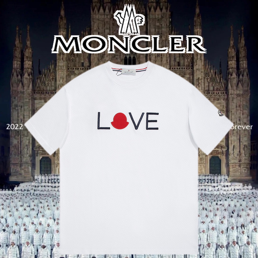 Moncler Abbigliamento T-Shirt Nero Bianco Ricamo Cotone pettinato Fashion