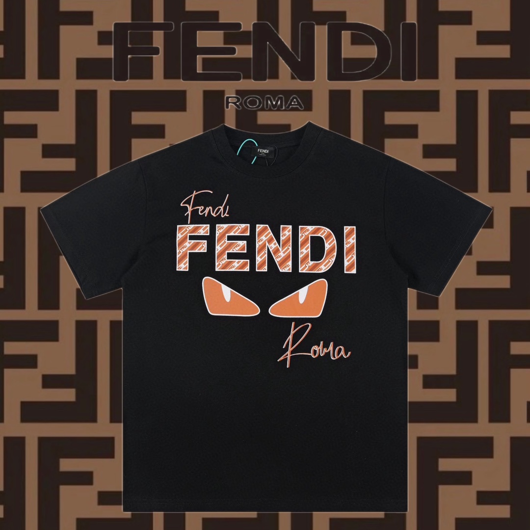 Fendi Abbigliamento T-Shirt Nero Bianco Stampa Maniche corte