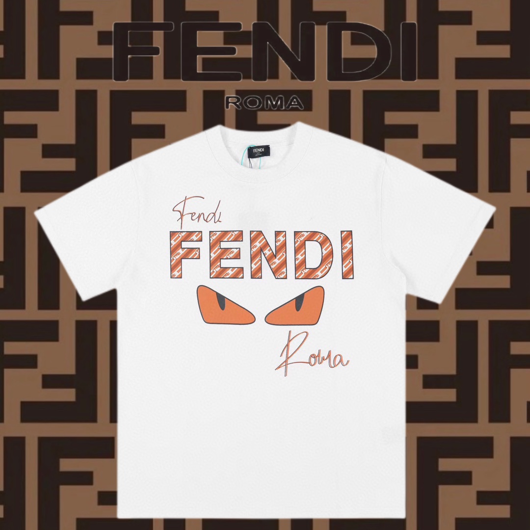 Fendi Abbigliamento T-Shirt Nero Bianco Stampa Maniche corte