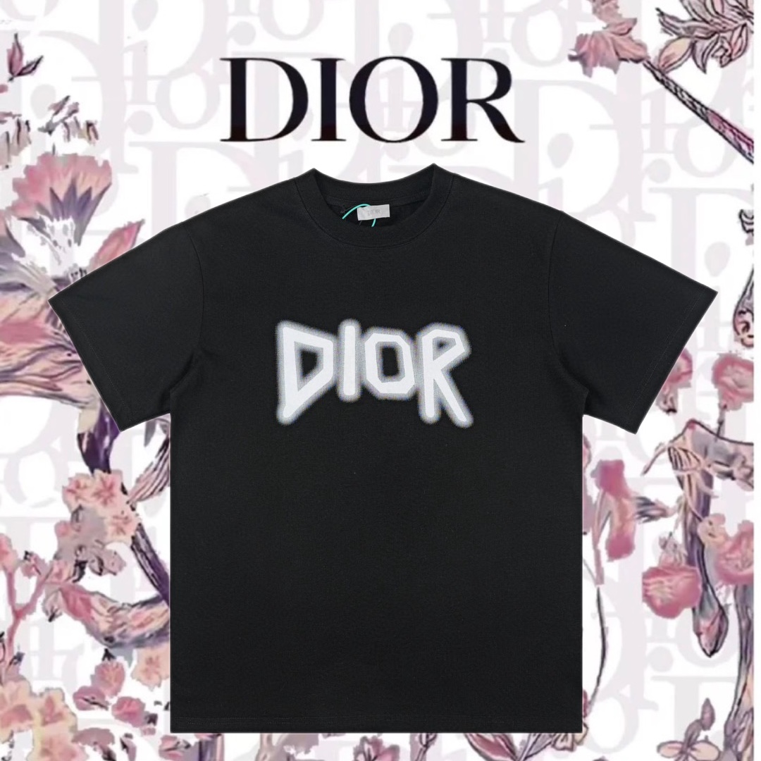 Dior Abbigliamento T-Shirt Miglior sito per la replica
 Nero Bianco Stampa Cotone Lavorazione a maglia Vintage Maniche corte