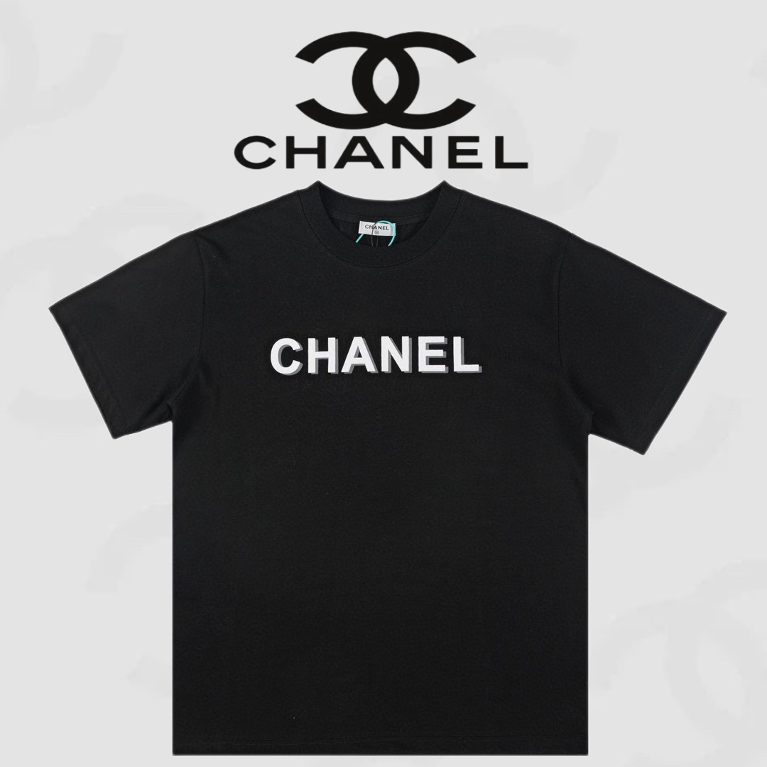 Chanel Abbigliamento T-Shirt Nero Bianco Stampa Unisex Cotone Collezione estiva Fashion Maniche corte