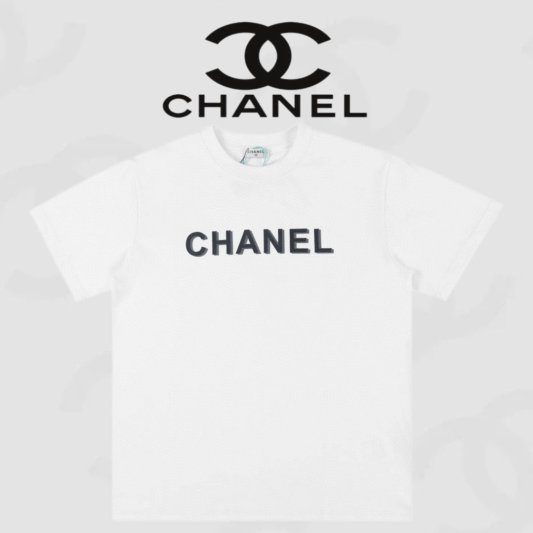 Chanel Abbigliamento T-Shirt Nero Bianco Stampa Unisex Cotone Collezione estiva Fashion Maniche corte