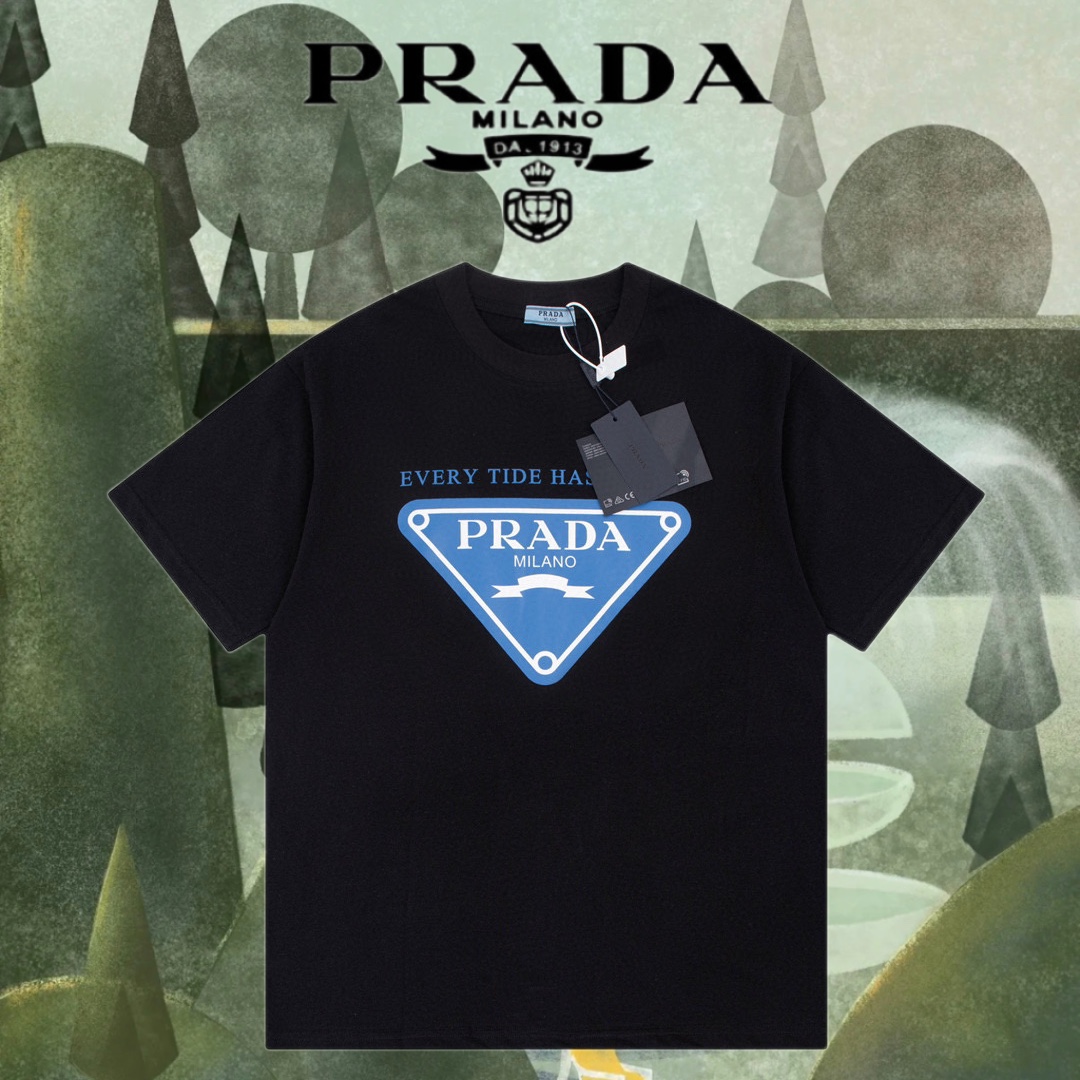 Prada Abbigliamento T-Shirt Nero Stampa Unisex Collezione Primavera/Estate Fashion Maniche corte