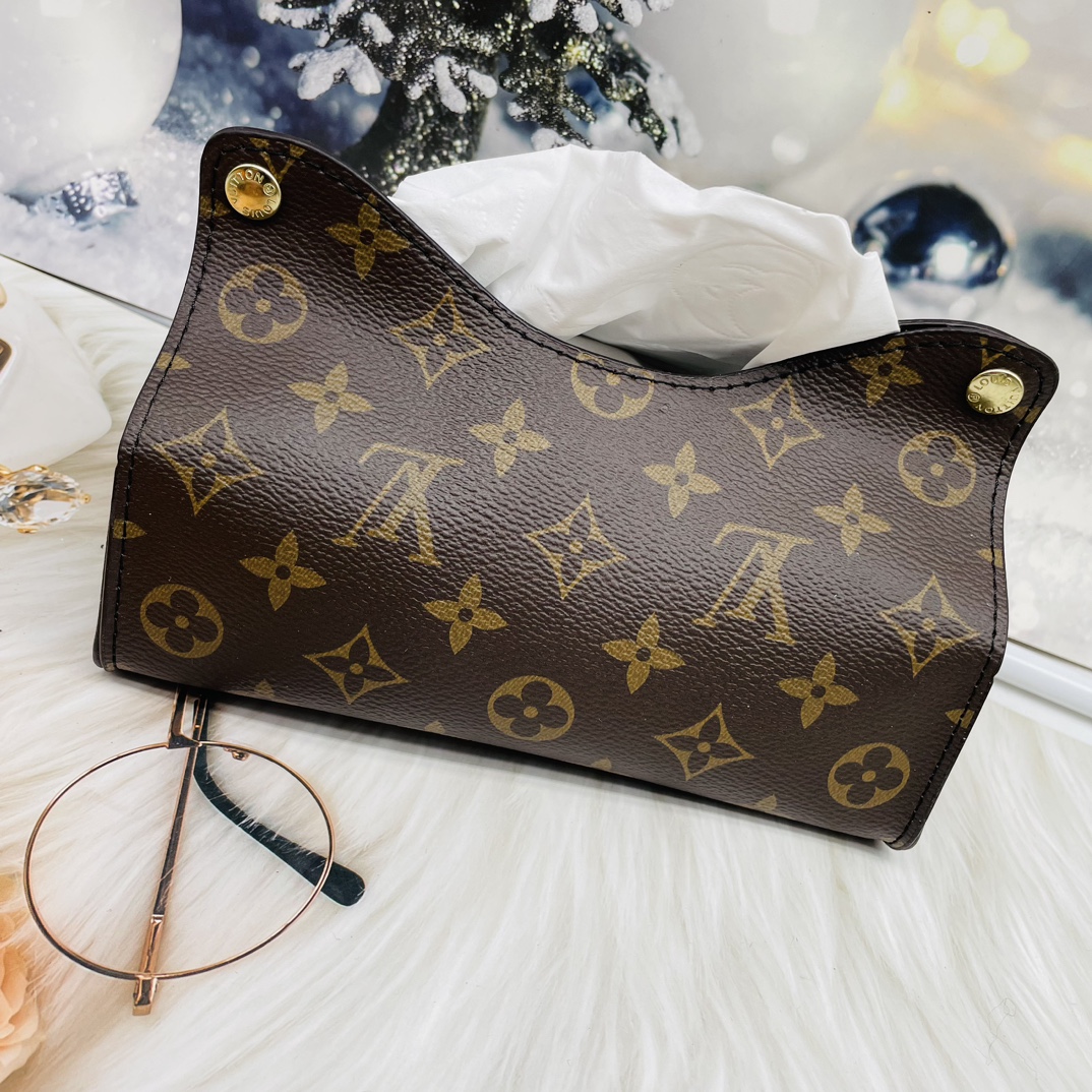 Designer leather tissue box front view