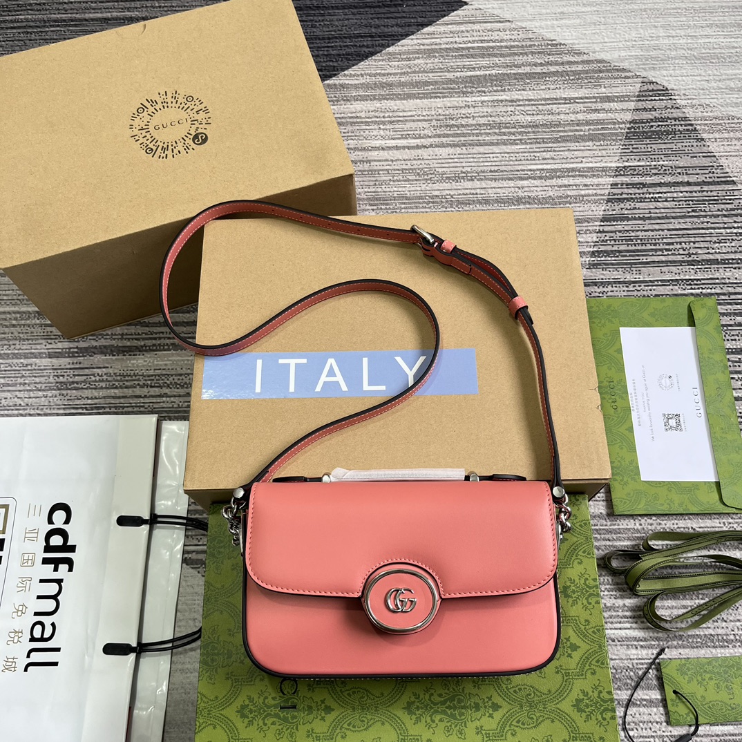 GUCCI Petite GG Mini Shoulder Bag Pink Leather Double G Zip