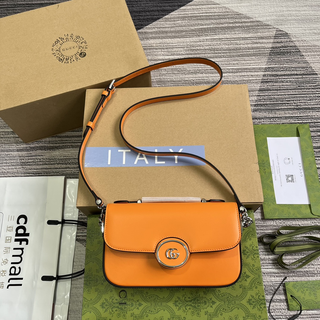 GUCCI Petite GG Small Shoulder Bag Yellow Leather Zip Closure Adjustable Strap