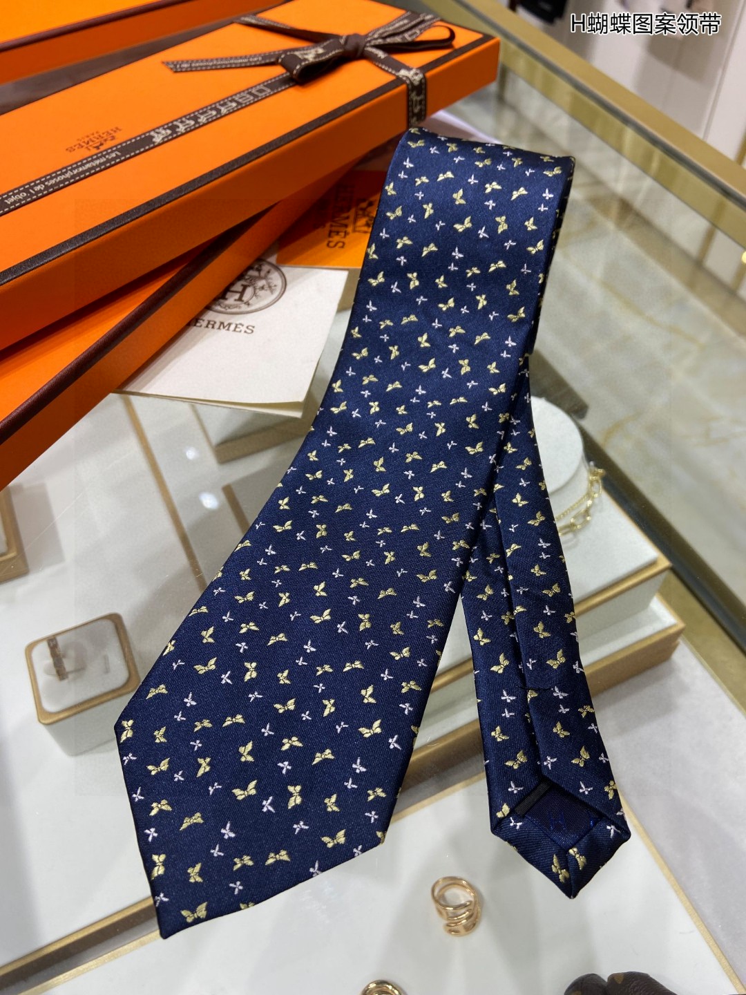 男士新款领带系列H蝴蝶图案领带稀有H