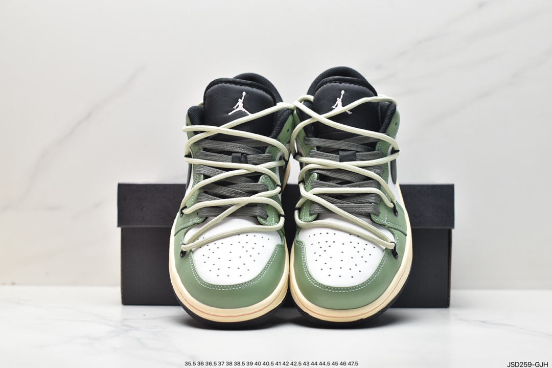 解构, 篮球鞋, Jordan Air Jordan 1Low, Jordan, Air Jordan 1, Air Jordan, 553558-062, 553558 - 乔丹 Jordan Air Jordan 1Low 绿野仙踪 解构鞋带 低帮 复古篮球鞋 男款 墨绿 553558-062