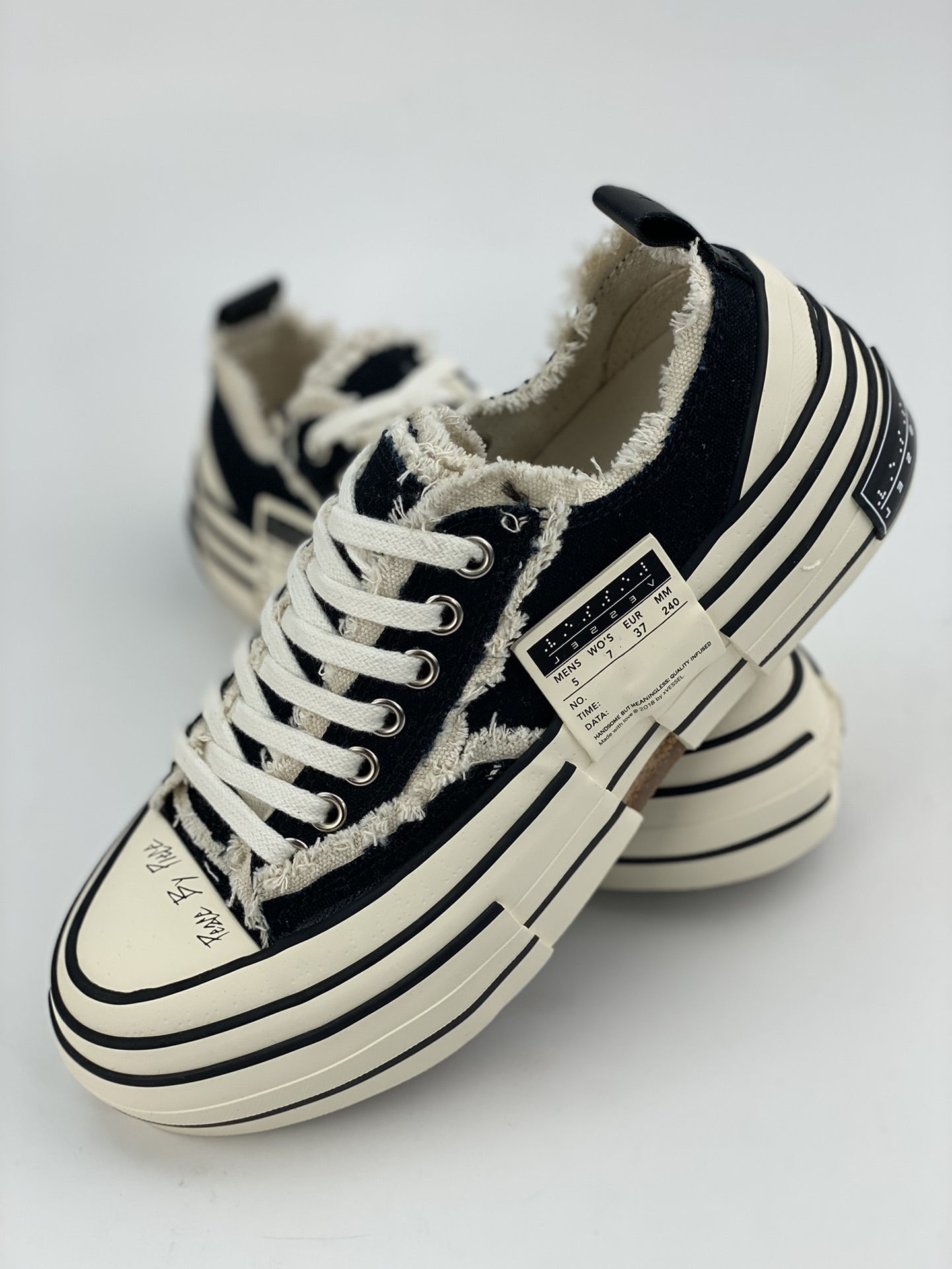 Wu Jianhao x VESSEL GOP Low deconstructed overlapping thick-soled cork low-top versatile increased height canvas vulcanized sneakers