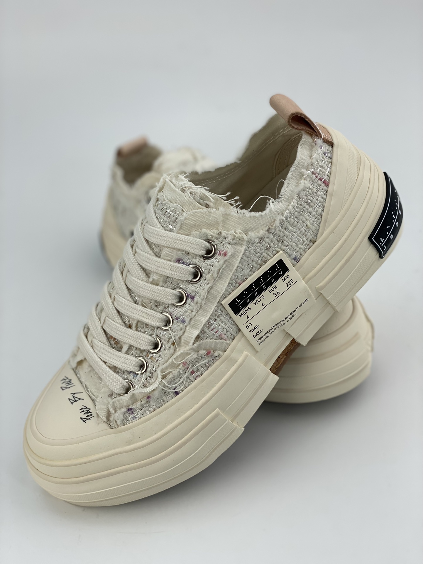 Wu Jianhao x VESSEL GOP Low deconstructed overlapping thick-soled cork low-top versatile increased height canvas vulcanized sneakers