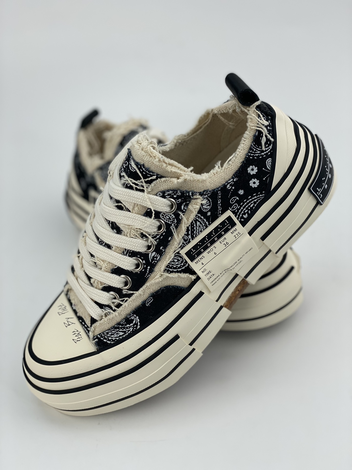 Wu Jianhao x VESSEL GOP Low deconstructed overlapping thick-soled cork low-top versatile increased height canvas vulcanized sneakers