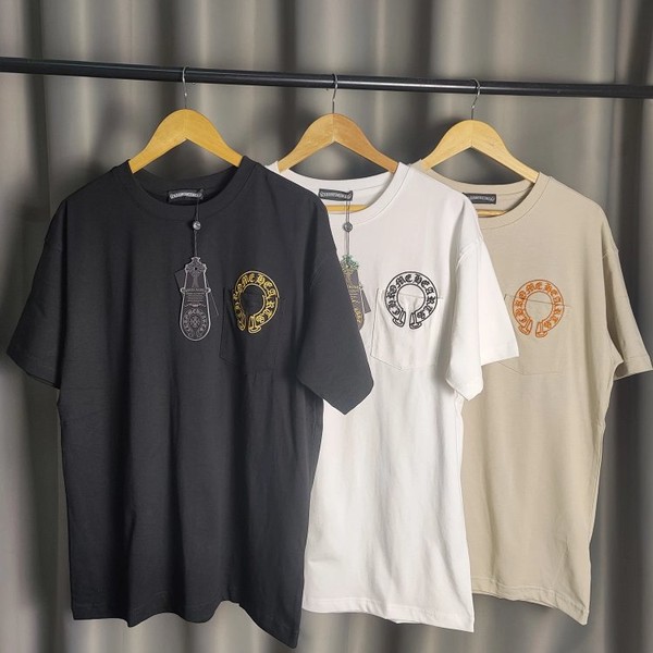 Chrome Hearts Clothing T-Shirt Black Khaki White Embroidery Unisex Spring Collection Short Sleeve