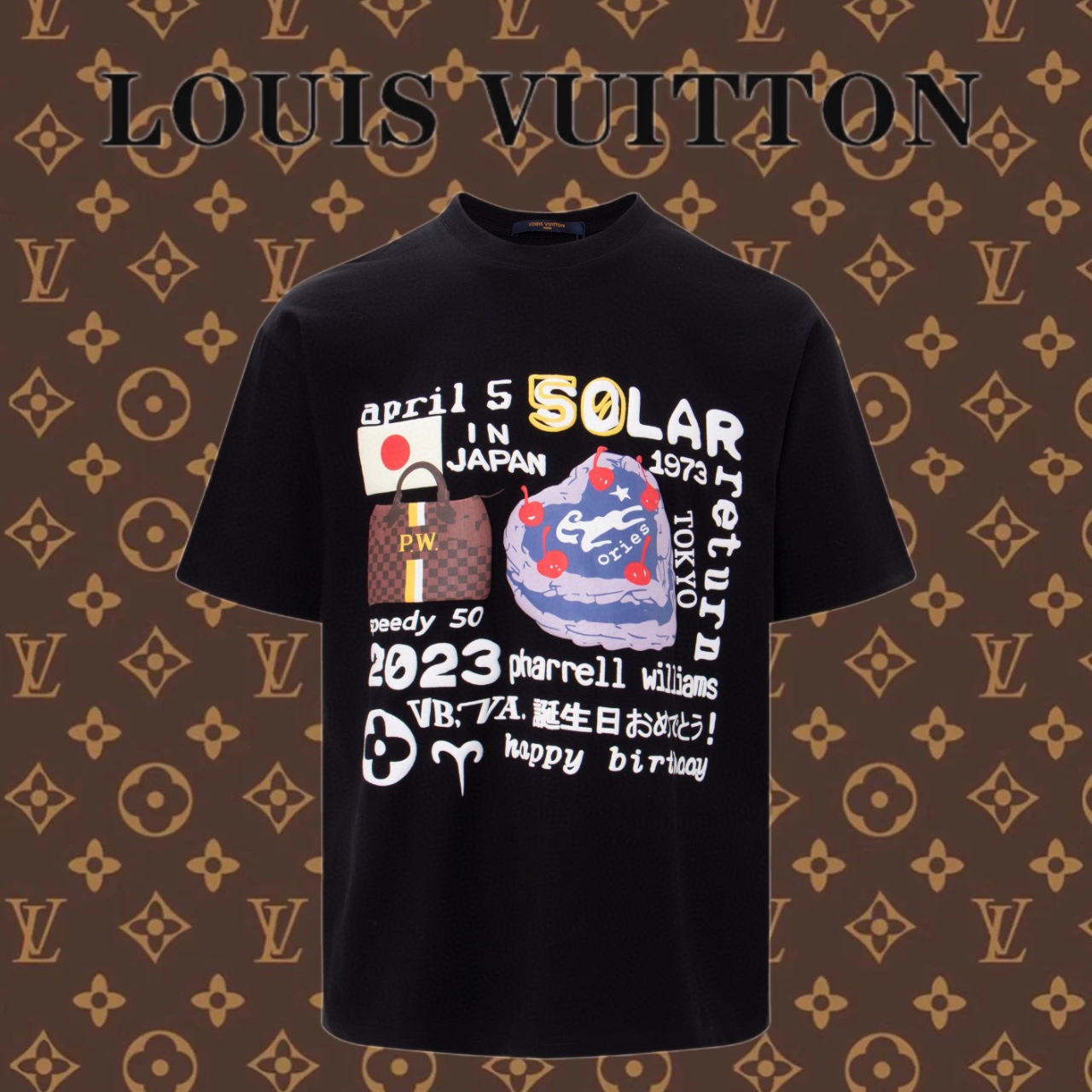 Louis Vuitton Abbigliamento T-Shirt Nero Bianco Stampa Cotone Maniche corte