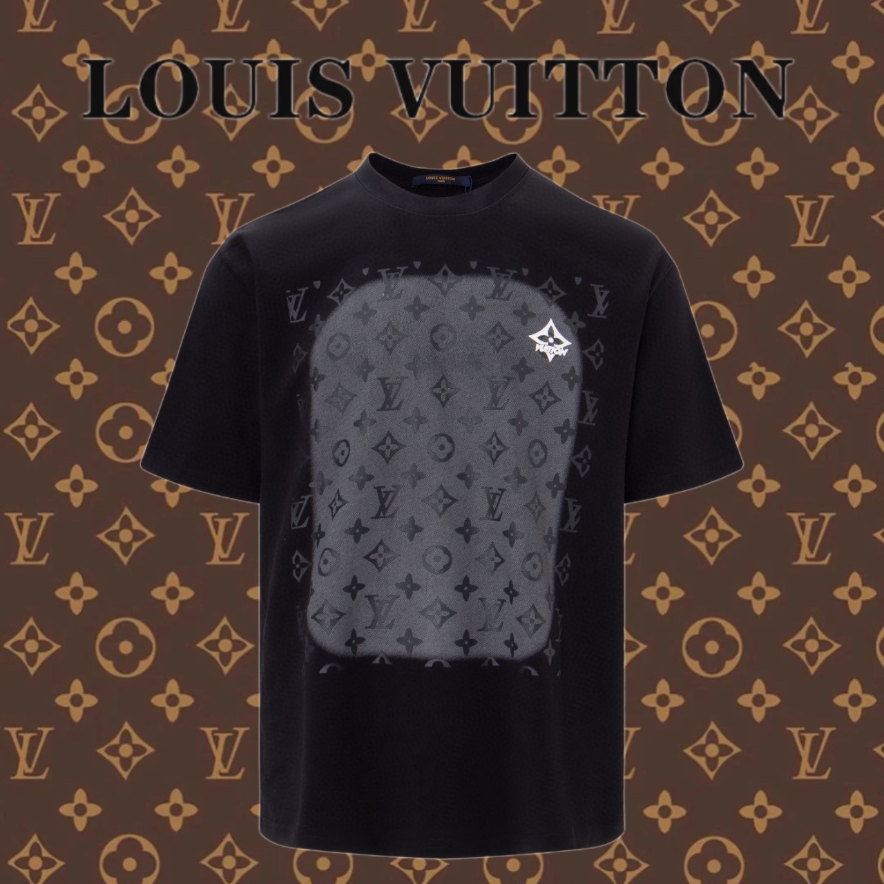 Louis Vuitton Abbigliamento T-Shirt Nero Bianco Stampa Cotone Maniche corte