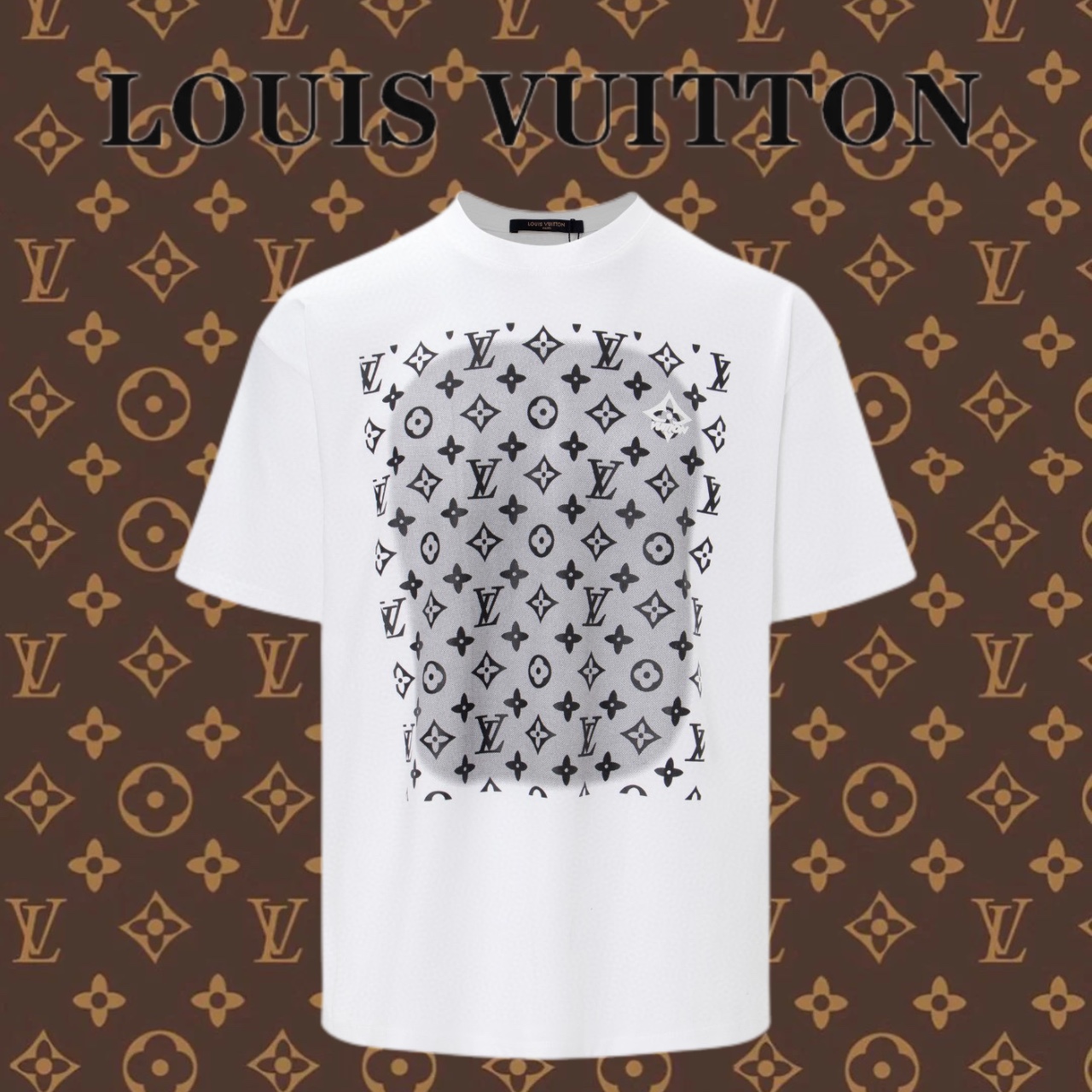 Louis Vuitton Abbigliamento T-Shirt Nero Bianco Stampa Cotone Maniche corte