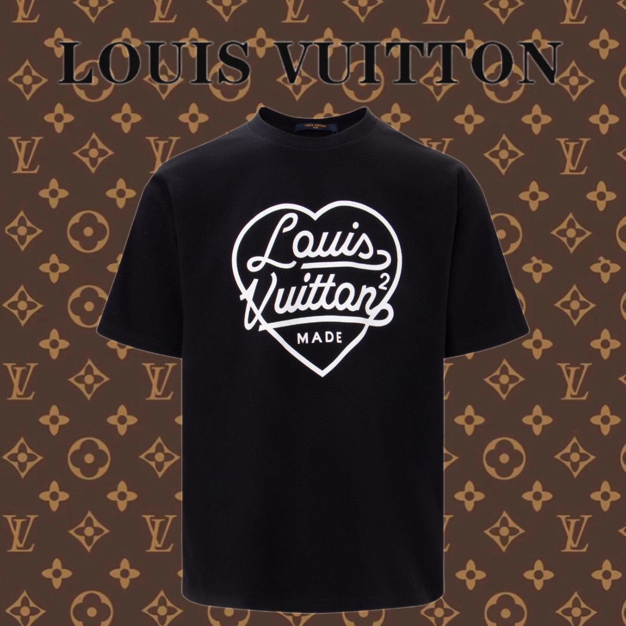 Louis Vuitton Abbigliamento T-Shirt Nero Bianco Stampa Cotone Maniche corte