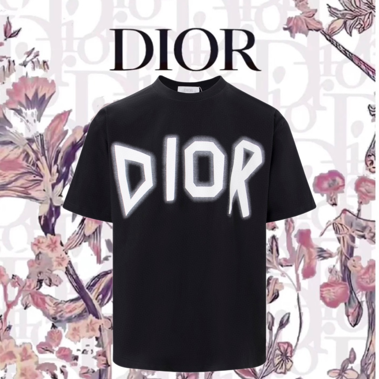 Dior Abbigliamento T-Shirt Nero Bianco Stampa Cotone Maniche corte