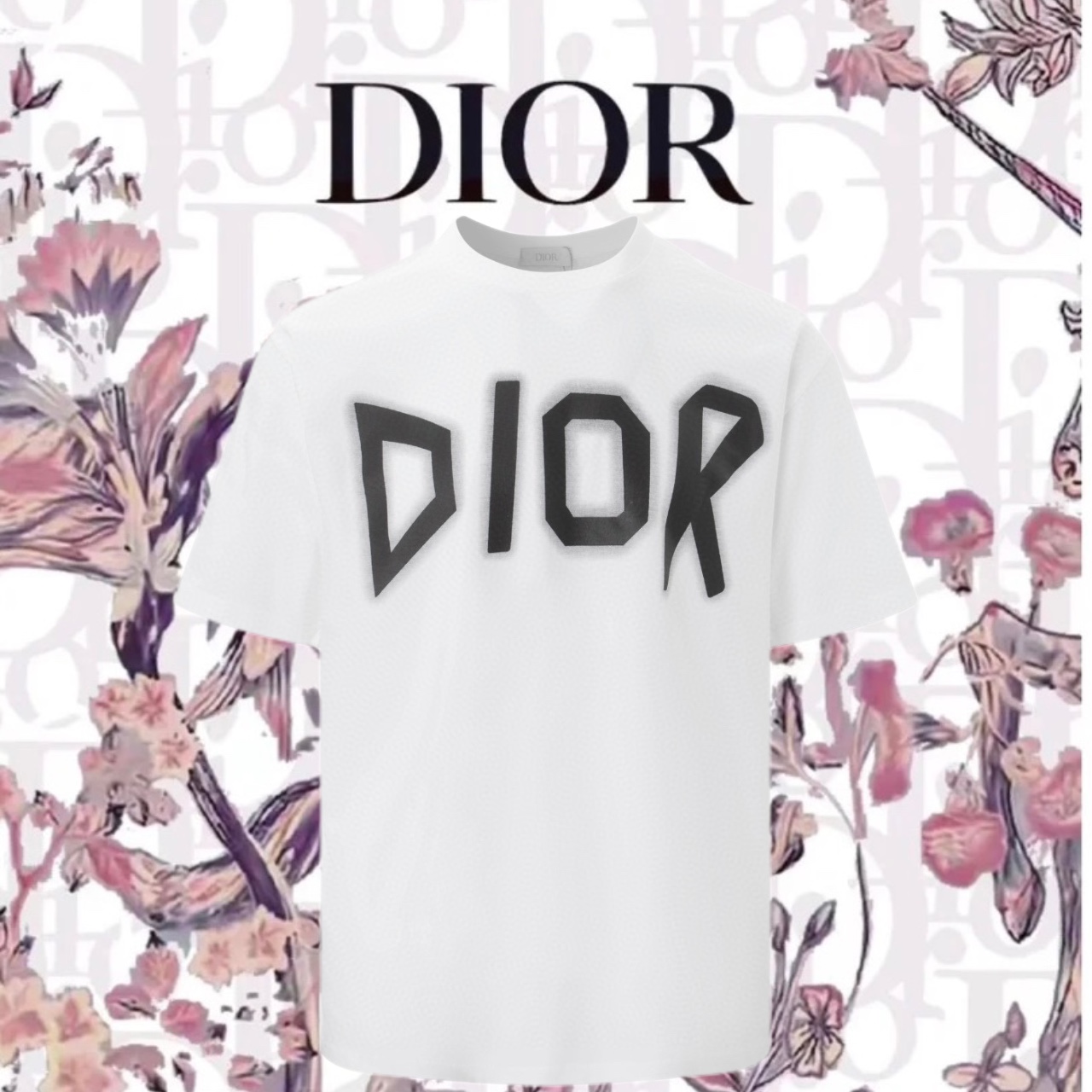 Dior Abbigliamento T-Shirt Nero Bianco Stampa Cotone Maniche corte