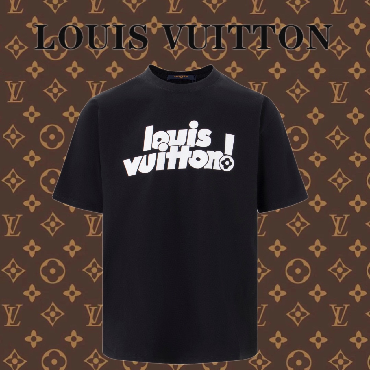 Louis Vuitton Abbigliamento T-Shirt Nero Bianco Stampa Cotone Maniche corte