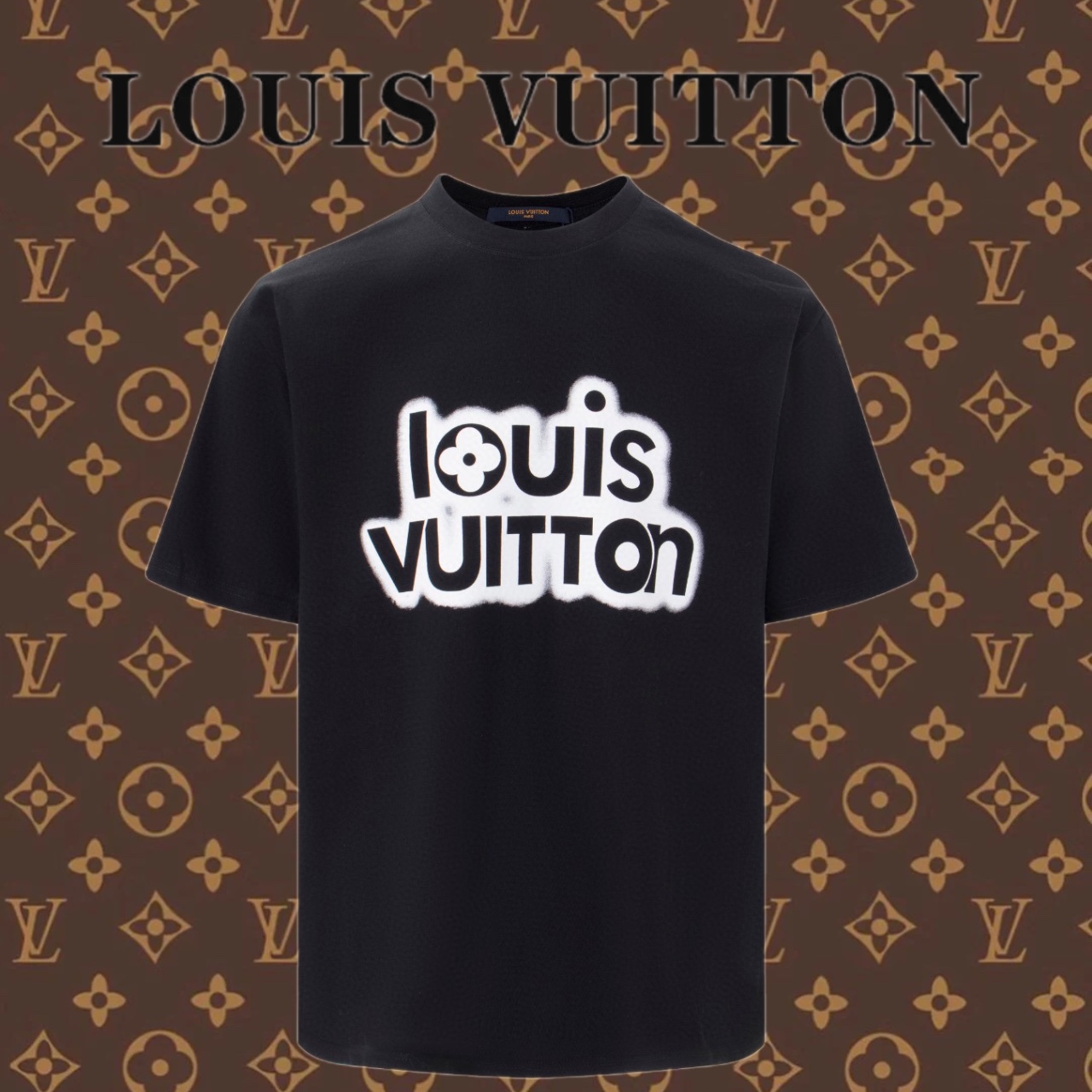 Louis Vuitton Abbigliamento T-Shirt Nero Bianco Stampa Cotone Maniche corte